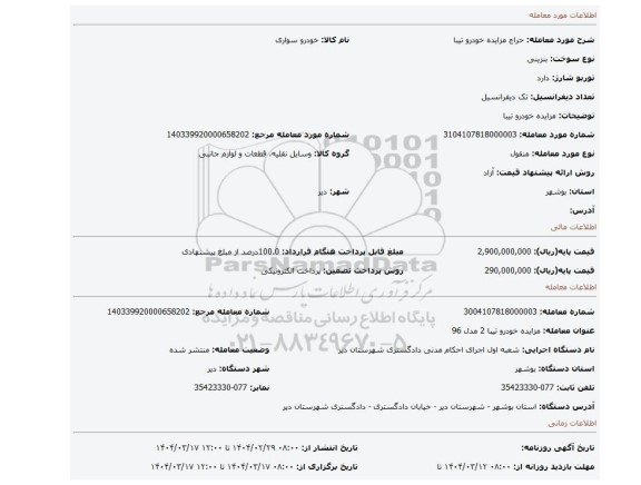 مزایده، مزایده خودرو تیبا