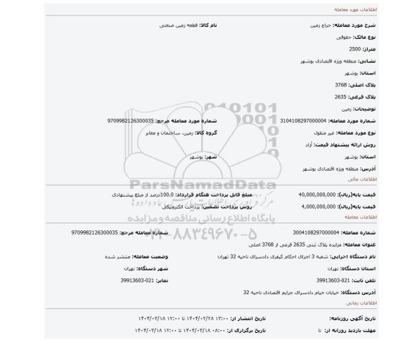 مزایده، زمین