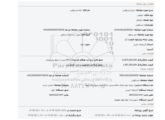 مزایده، مسکونی