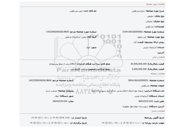 مزایده، مسکونی