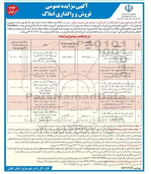 مزایده فروش املاک زمین با کاربری زمین و مغازه نوبت اول 