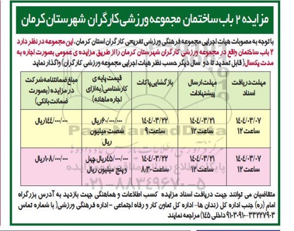مزایده 2 باب ساختمان مجموعه