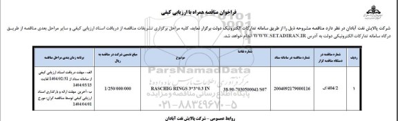 فراخوان ارزیابی کیفی RASCHIG RINGS