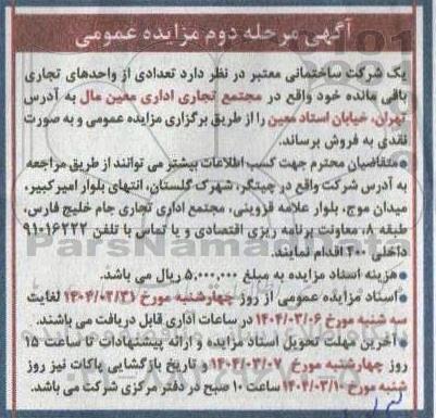 مرحله دوم مزایده فروش تعدادی واحد تجاری 