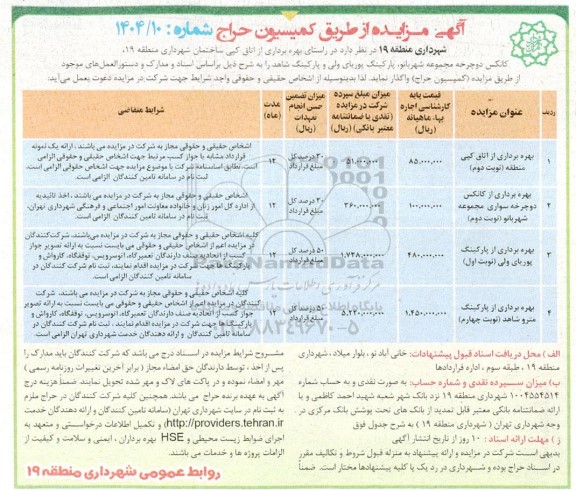 مزایده بهره برداری از اتاق کپی منطقه ........