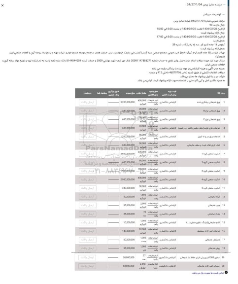 مزایده ورق ضایعاتی برشکاری شده...