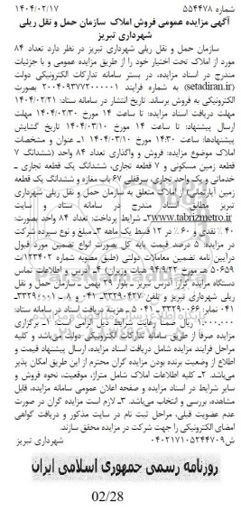 مزایده فروش 84 مورد از املاک