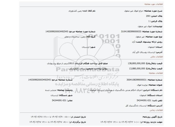 مزایده، اموال غیر منقول