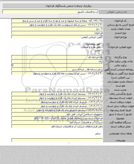 مناقصه, فراخوان شناسایی پیمانکار هوش تجاری (BI) - ۱۴۰۴/۳۰۰/۱۵۳۶