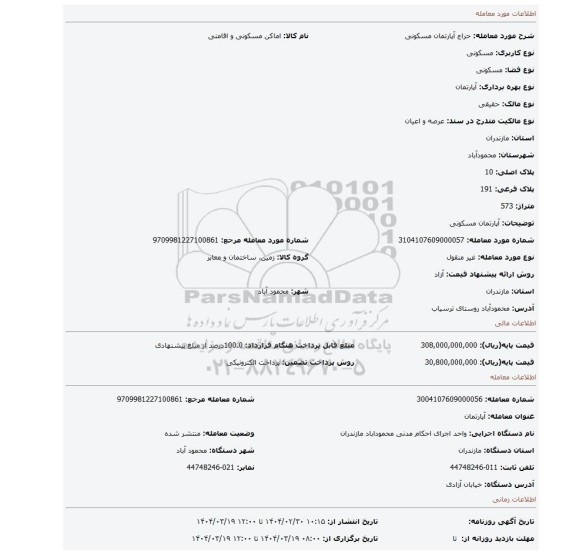 مزایده، آپارتمان مسکونی