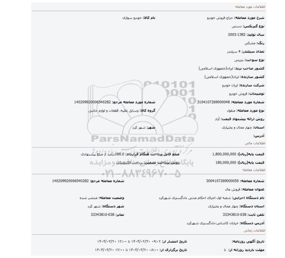 مزایده، فروش خودرو