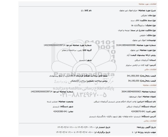 مزایده، اموال غیر منقول