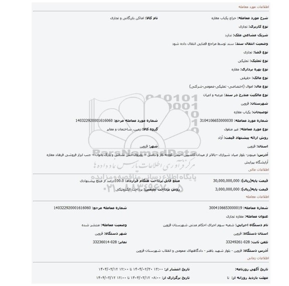 مزایده، یکباب مغازه