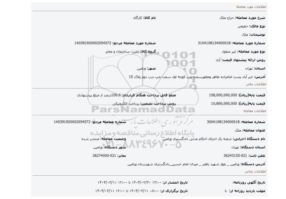 مزایده، ملک