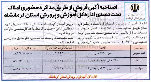 مزایده فروش املاک تحت تصدی اصلاحیه