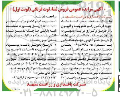 مزایده فروش نشاء توت فرنگی