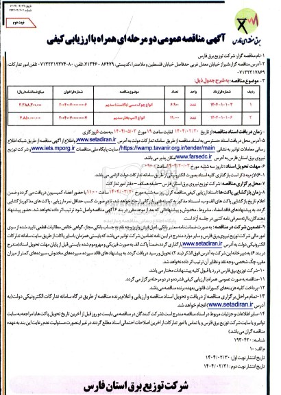 مناقصه انواع چوک مسی (بالاست ) .........نوبت دوم 