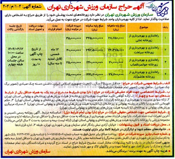 آگهی حراج زورخانه های تحت پوشش ...