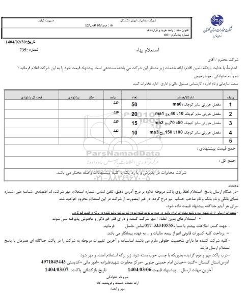 استعلام مفصل حرارتی سایز کوچک