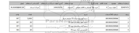 استعلام انواع سیم