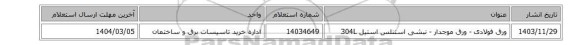 ورق فولادی - ورق موجدار - نبشی استنلس استیل 304L