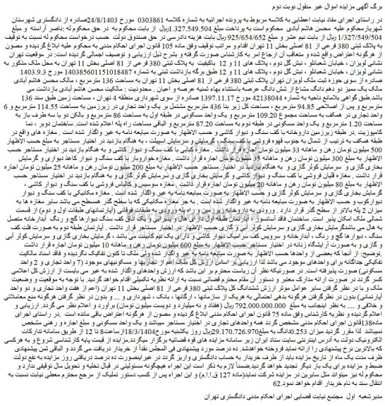 مزایده ملک به پلاک ثبتی 380 فرعی از 81 اصلی