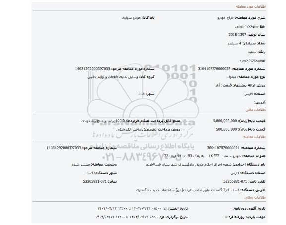 مزایده، خودرو