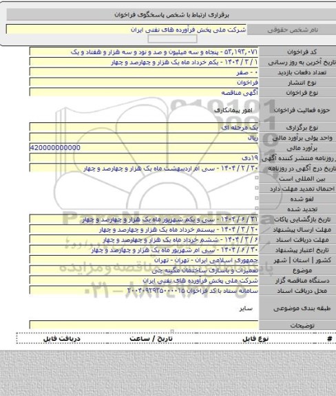 مناقصه, تعمیرات و باسازی ساختمان مگینه چی