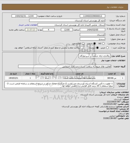 استعلام واگذاری ارائه خدمات در شیرخوارگاه