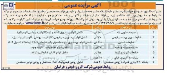 مزایده ضایعات ذوبی فله...