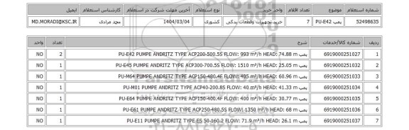 استعلام پمپ PU-E42