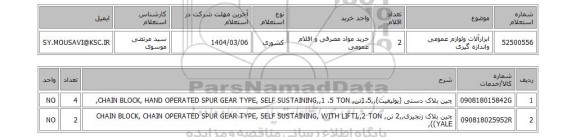 استعلام ابزارآلات ولوازم عمومی واندازه گیری