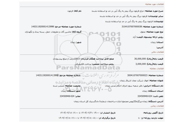 مزایده، فرغون بزرگ پنجر به رنگ آبی در حد نو استفاده نشده
