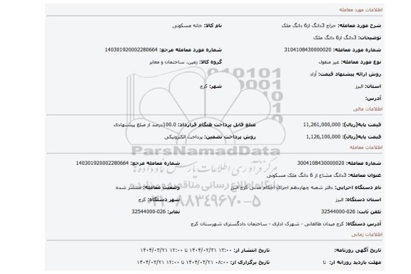مزایده، 3دانگ از6 دانگ  ملک