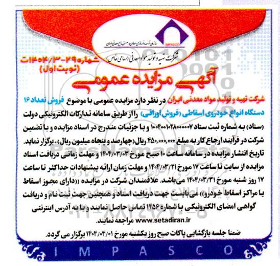 آگهی مزایده عمومی فروش تعداد 16 دستگاه انواع خودروی اسقاطی