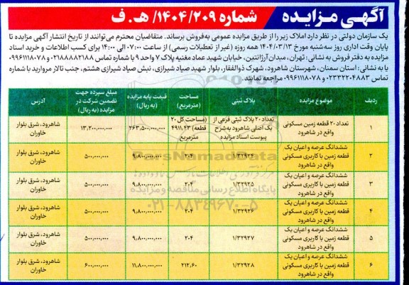 مزایده فروش املاک