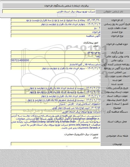 مناقصه, ۱۴۰۴۱۷۲ خرید انواع پایه بتن مسلح چهار گوش
