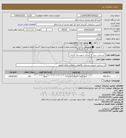 استعلام آبرسانی سیار به عشایر شهرستان آبدانان
