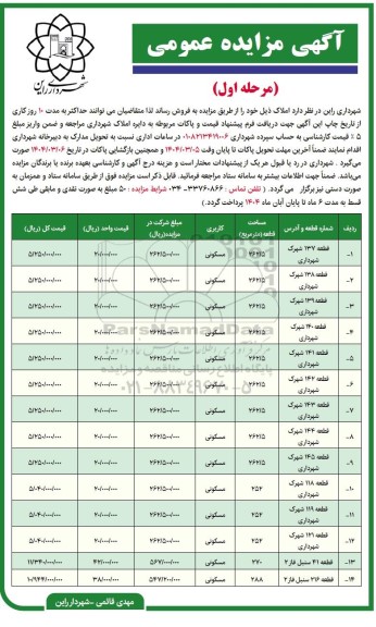مزایده فروش املاک