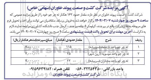 مزایده فروش حدود 162 هکتار ته چر جو