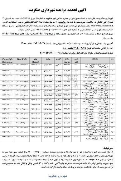 مزایده فروش 16 قطعه اراضی تفکیکی تجدید
