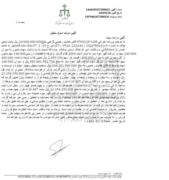 مزایده فروش سهام