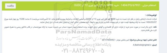 استعلام خرید 4000 متر کابل فیبرنوری