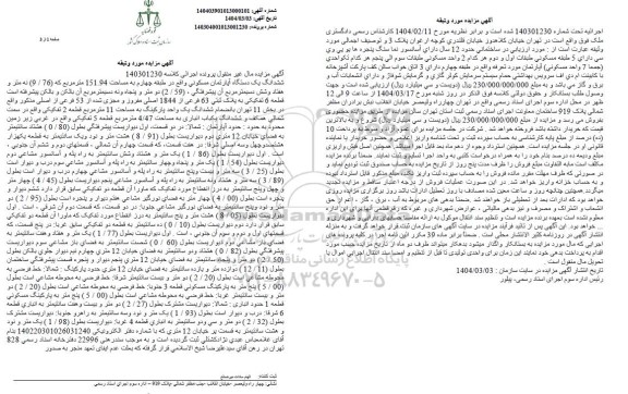 مزایده ششدانگ یک دستگاه آپارتمان مسکونی 