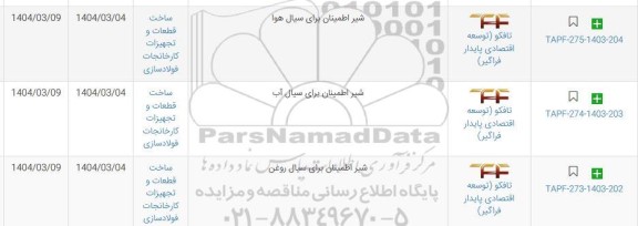 استعلام شیر اطمینان برای سیال هوا...