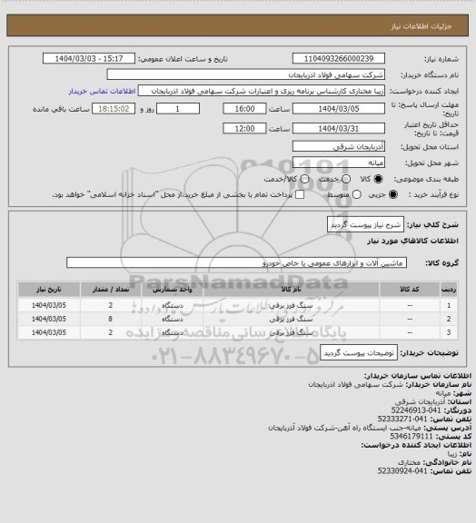 استعلام شرح نیاز پیوست گردید