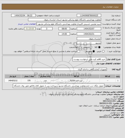 استعلام خرید  6قلم کیت طبق درخواست پیوست