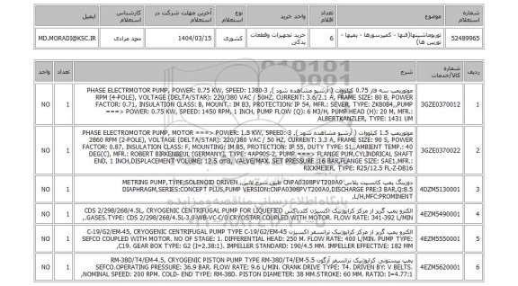 استعلام توربوماشینها(فنها - کمپرسورها - پمپها - توربین ها)