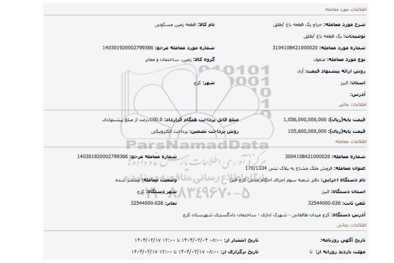 مزایده، یک قطعه باغ /طلق