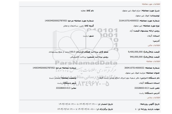 مزایده، اموال غیر منقول